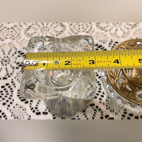 Vintage mismatched crystal taper candlestick holders brass topper & jello mold - Picture 11 of 15